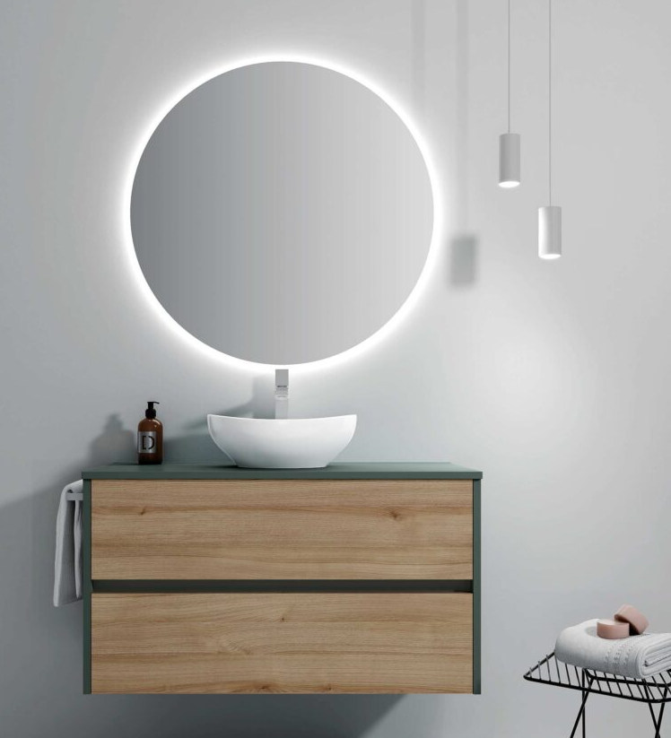 Mueble de baño suspendido 100cm y 2 cajones Verde